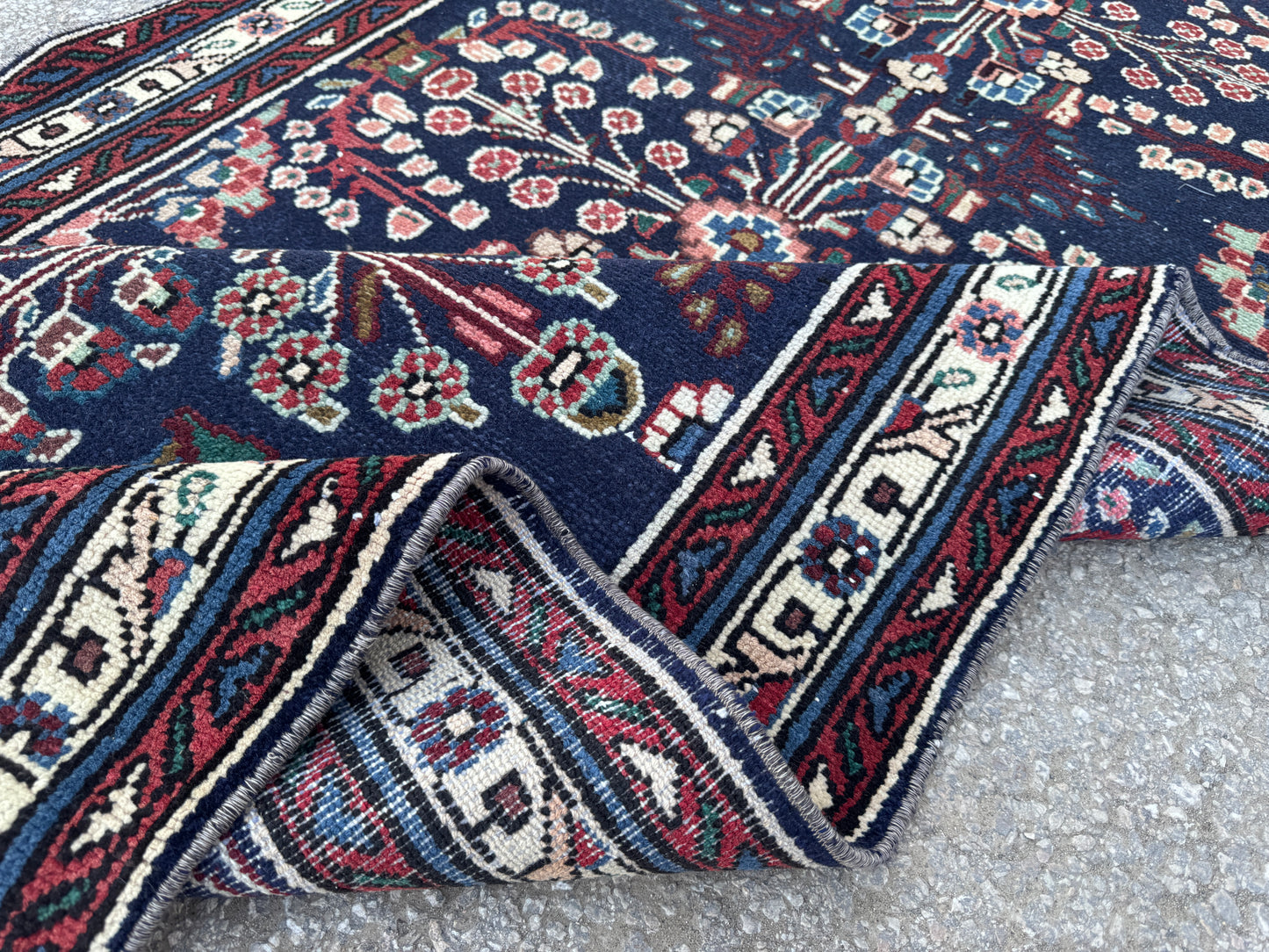 3x10 Vintage Runner Rug –Navy Floral Persian Style Hallway Rug, 1970s Antique Runner - sku2063
