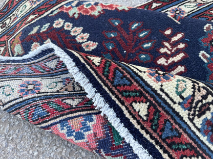 3x10 Vintage Runner Rug –Navy Floral Persian Style Hallway Rug, 1970s Antique Runner - sku2063