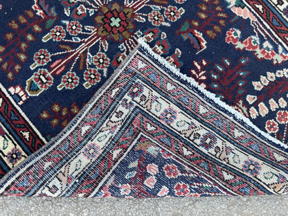 3x10 Vintage Runner Rug –Navy Floral Persian Style Hallway Rug, 1970s Antique Runner - sku2063