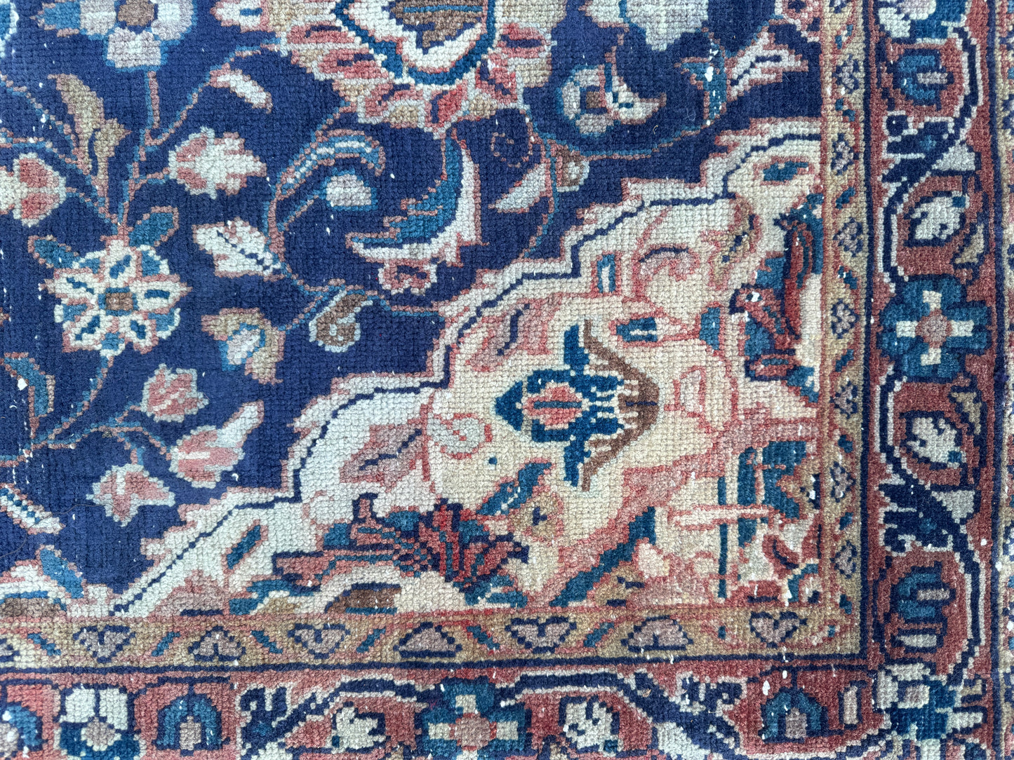 3x10 Vintage Persian Runner Rug – 1960s Hand Knotted Wool Rug, Navy Blue Floral Hallway Rug - sku2062