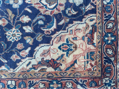 3x10 Vintage Persian Runner Rug – 1960s Hand Knotted Wool Rug, Navy Blue Floral Hallway Rug - sku2062