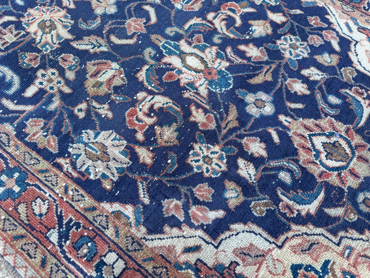 3x10 Vintage Persian Runner Rug – 1960s Hand Knotted Wool Rug, Navy Blue Floral Hallway Rug - sku2062