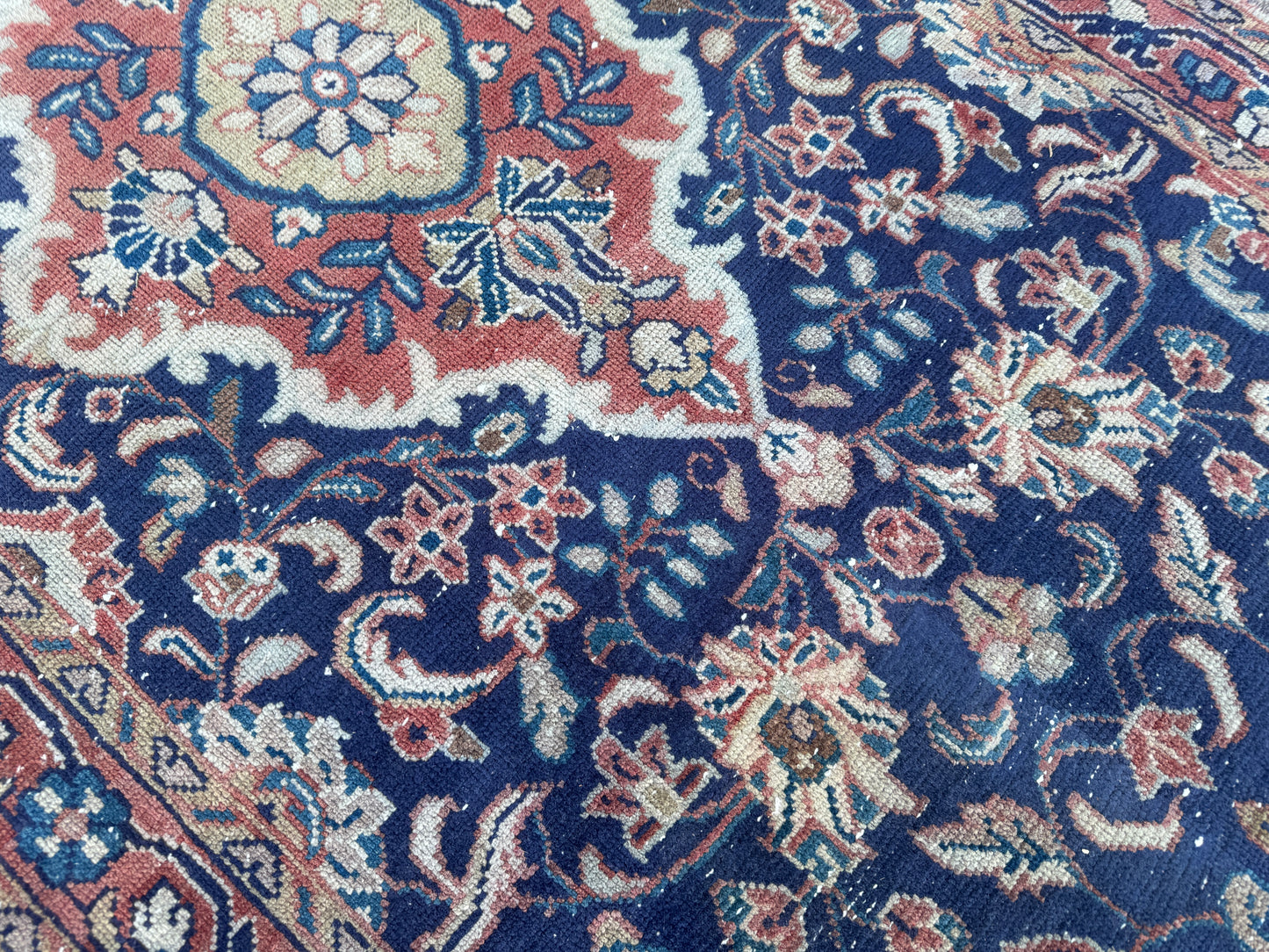 3x10 Vintage Persian Runner Rug – 1960s Hand Knotted Wool Rug, Navy Blue Floral Hallway Rug - sku2062
