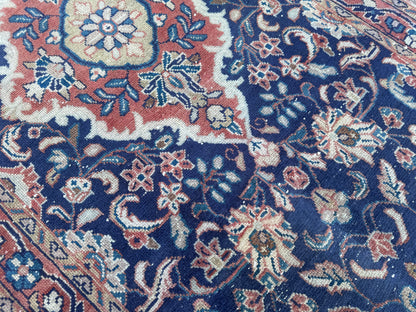 3x10 Vintage Persian Runner Rug – 1960s Hand Knotted Wool Rug, Navy Blue Floral Hallway Rug - sku2062