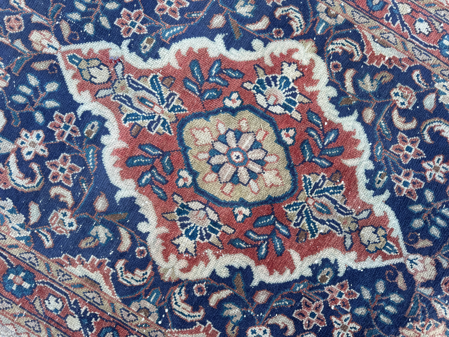 3x10 Vintage Persian Runner Rug – 1960s Hand Knotted Wool Rug, Navy Blue Floral Hallway Rug - sku2062