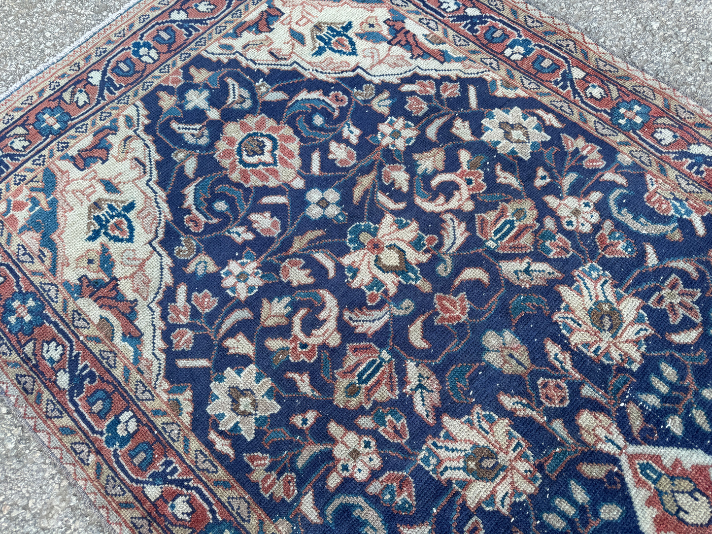 3x10 Vintage Persian Runner Rug – 1960s Hand Knotted Wool Rug, Navy Blue Floral Hallway Rug - sku2062