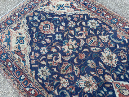 3x10 Vintage Persian Runner Rug – 1960s Hand Knotted Wool Rug, Navy Blue Floral Hallway Rug - sku2062