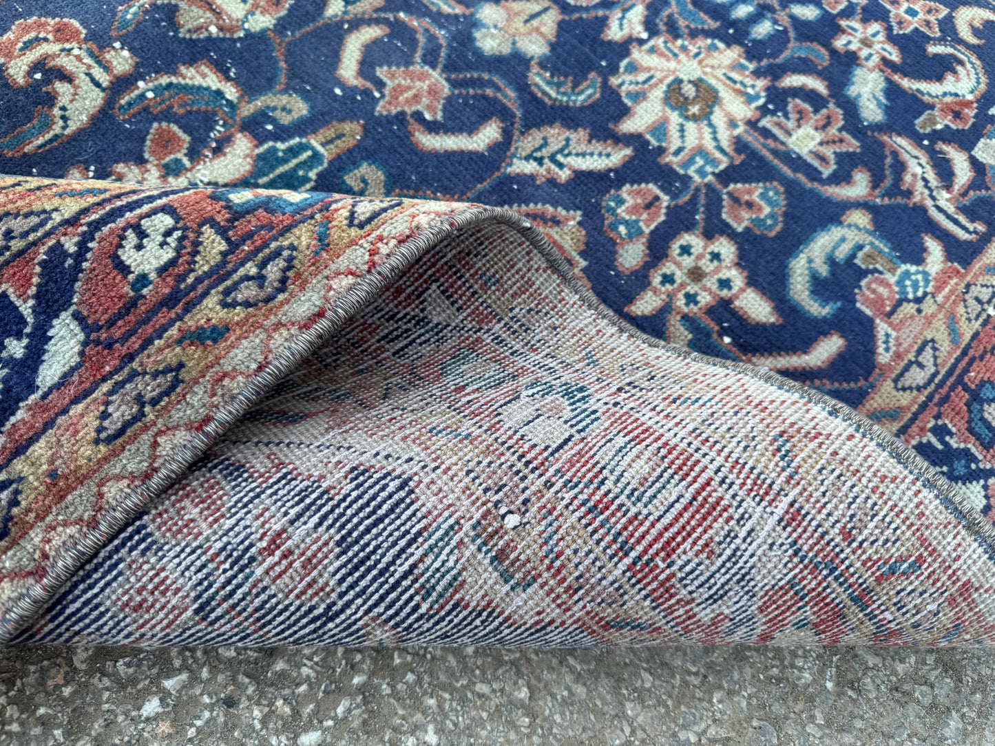 3x10 Vintage Persian Runner Rug – 1960s Hand Knotted Wool Rug, Navy Blue Floral Hallway Rug - sku2062