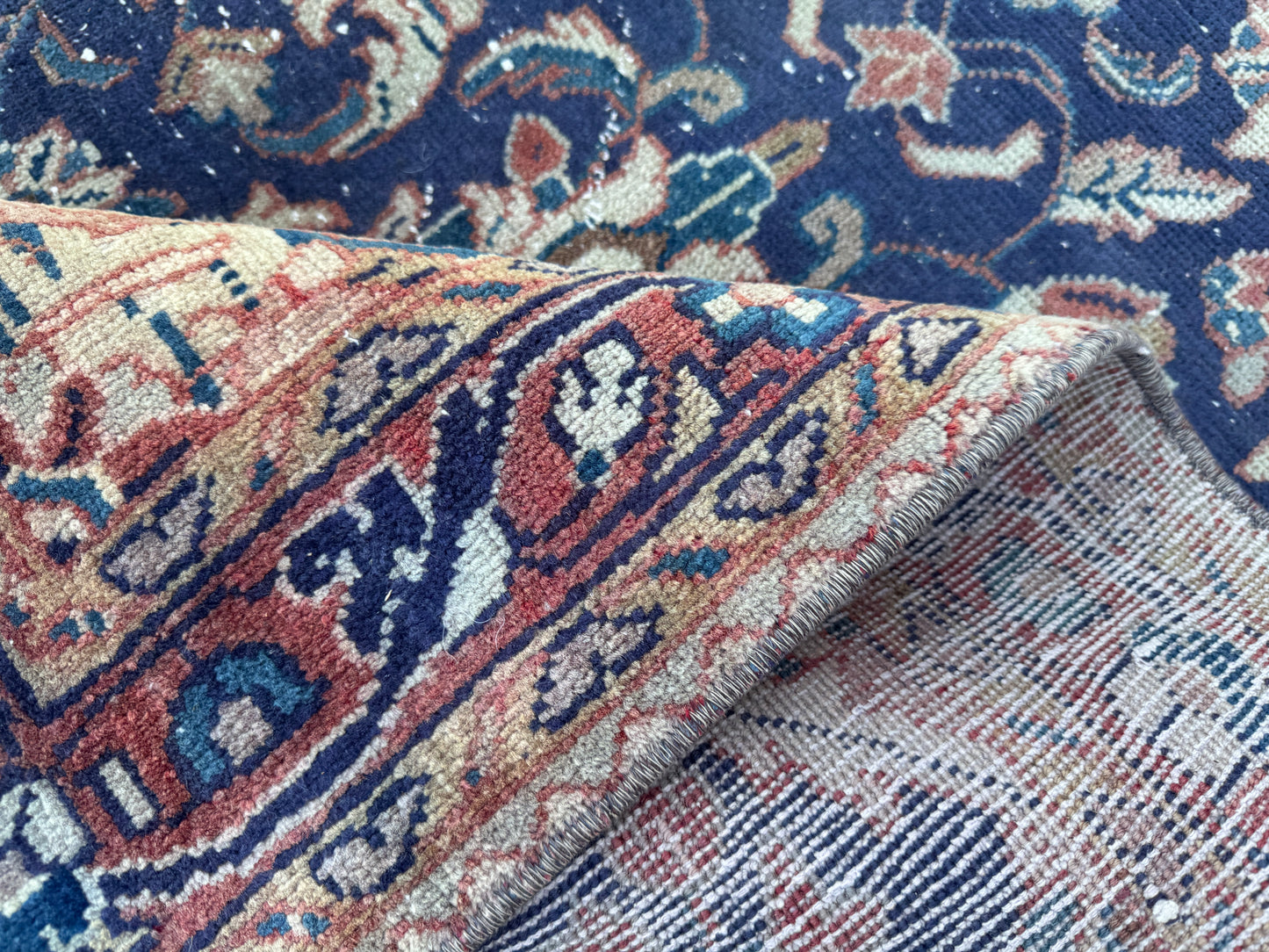 3x10 Vintage Persian Runner Rug – 1960s Hand Knotted Wool Rug, Navy Blue Floral Hallway Rug - sku2062