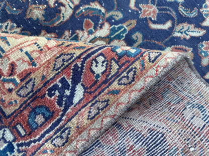3x10 Vintage Persian Runner Rug – 1960s Hand Knotted Wool Rug, Navy Blue Floral Hallway Rug - sku2062