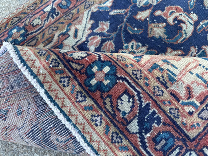 3x10 Vintage Persian Runner Rug – 1960s Hand Knotted Wool Rug, Navy Blue Floral Hallway Rug - sku2062