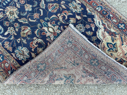 3x10 Vintage Persian Runner Rug – 1960s Hand Knotted Wool Rug, Navy Blue Floral Hallway Rug - sku2062