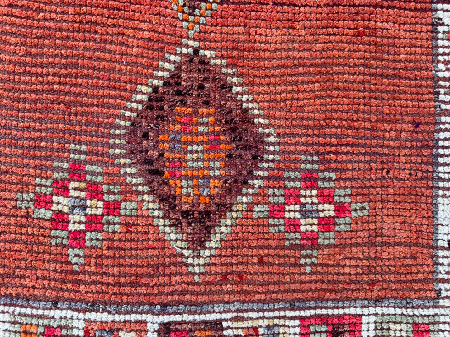 3x11 Vintage Herki Runner Rug – Hand Knotted Wool Rug, Tribal Terracotta Hallway Rug, 1970s Kurdish Minimal Runner- sku2044