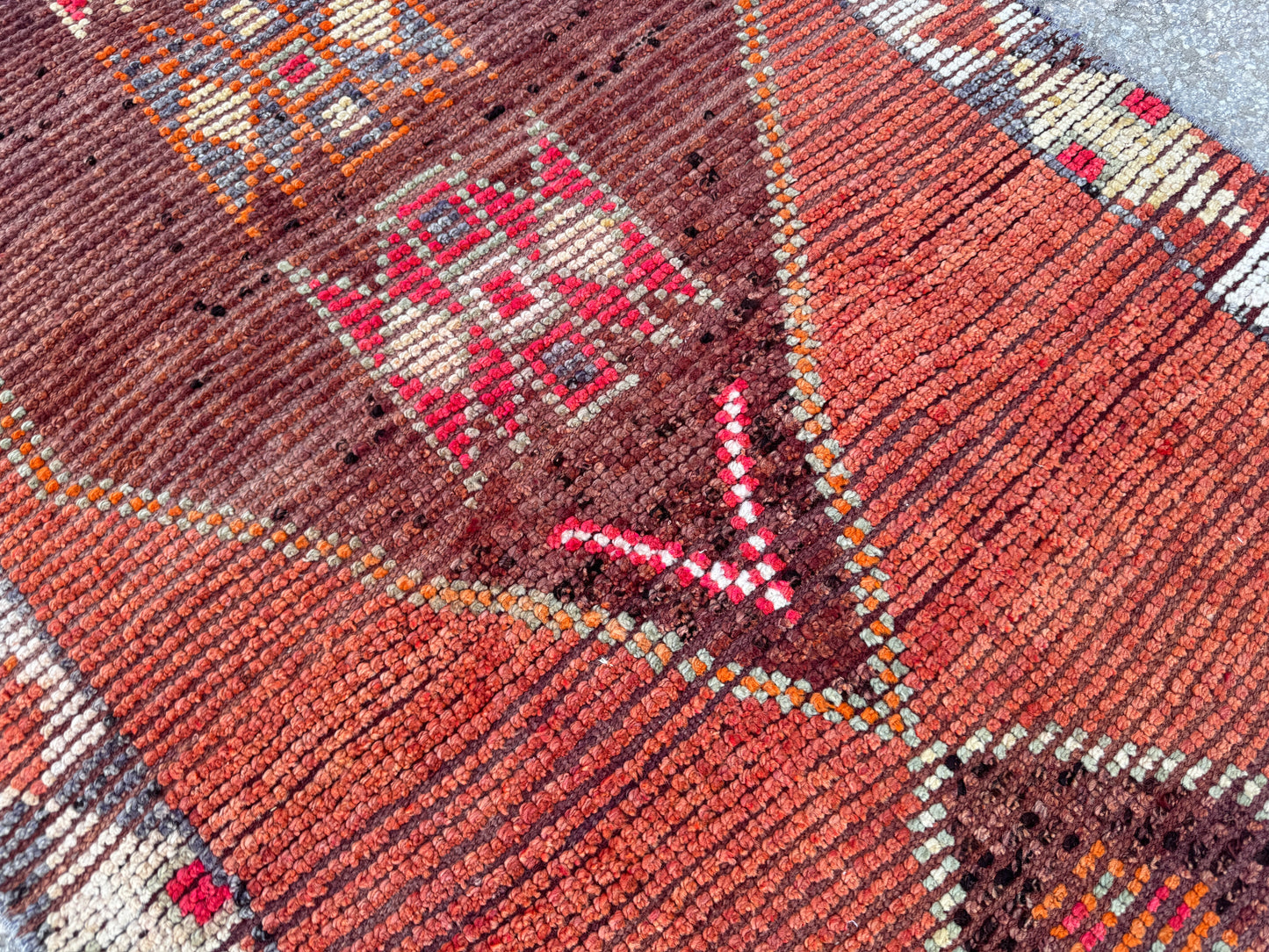 3x11 Vintage Herki Runner Rug – Hand Knotted Wool Rug, Tribal Terracotta Hallway Rug, 1970s Kurdish Minimal Runner- sku2044