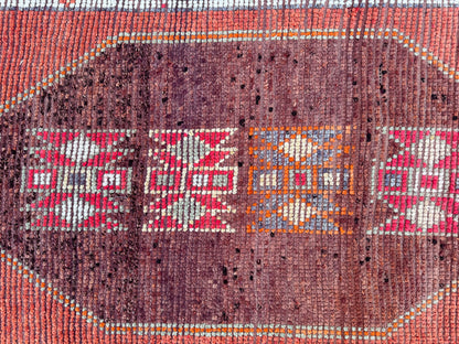 3x11 Vintage Herki Runner Rug – Hand Knotted Wool Rug, Tribal Terracotta Hallway Rug, 1970s Kurdish Minimal Runner- sku2044