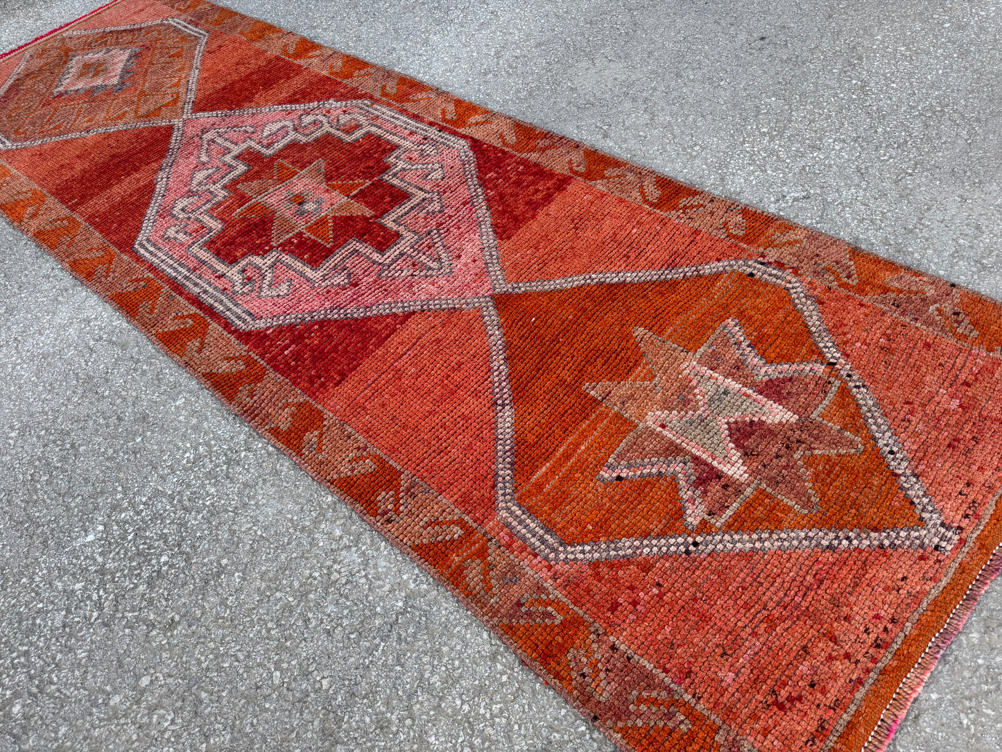 3x10 Vintage Herki Runner Rug – Terracotta Tribal Hallway Rug, 1970s Boho Runner- sku2045
