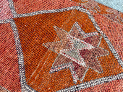 3x10 Vintage Herki Runner Rug – Terracotta Tribal Hallway Rug, 1970s Boho Runner- sku2045