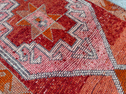 3x10 Vintage Herki Runner Rug – Terracotta Tribal Hallway Rug, 1970s Boho Runner- sku2045