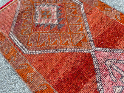 3x10 Vintage Herki Runner Rug – Terracotta Tribal Hallway Rug, 1970s Boho Runner- sku2045