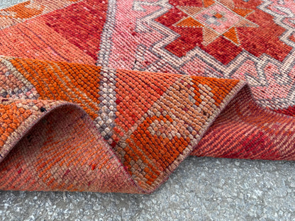 3x10 Vintage Herki Runner Rug – Terracotta Tribal Hallway Rug, 1970s Boho Runner- sku2045