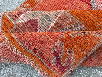 3x10 Vintage Herki Runner Rug – Terracotta Tribal Hallway Rug, 1970s Boho Runner- sku2045