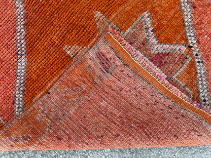 3x10 Vintage Herki Runner Rug – Terracotta Tribal Hallway Rug, 1970s Boho Runner- sku2045