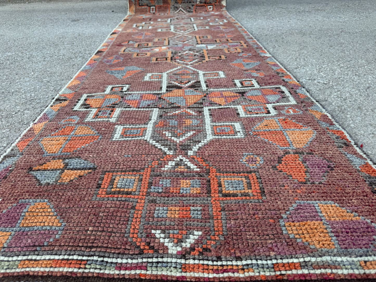 2.7x12 Vintage Runner Rug – Hand Knotted Wool Rug, Long Narrow Tribal Hallway Rug, 1970s-sku2047 Earth Tone Runner