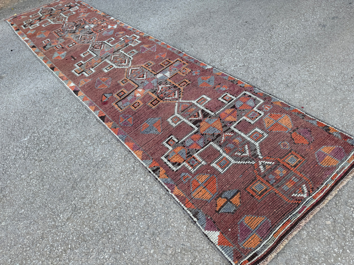 2.7x12 Vintage Runner Rug – Hand Knotted Wool Rug, Long Narrow Tribal Hallway Rug, 1970s-sku2047 Earth Tone Runner