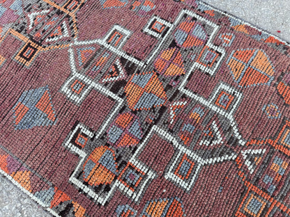 2.7x12 Vintage Runner Rug – Hand Knotted Wool Rug, Long Narrow Tribal Hallway Rug, 1970s-sku2047 Earth Tone Runner