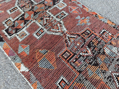 2.7x12 Vintage Runner Rug – Hand Knotted Wool Rug, Long Narrow Tribal Hallway Rug, 1970s-sku2047 Earth Tone Runner