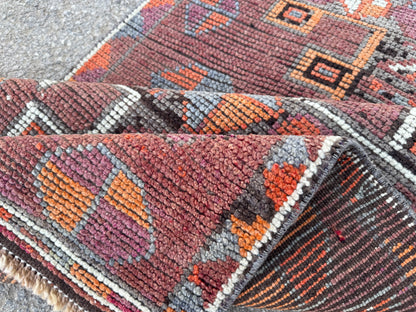 2.7x12 Vintage Runner Rug – Hand Knotted Wool Rug, Long Narrow Tribal Hallway Rug, 1970s-sku2047 Earth Tone Runner