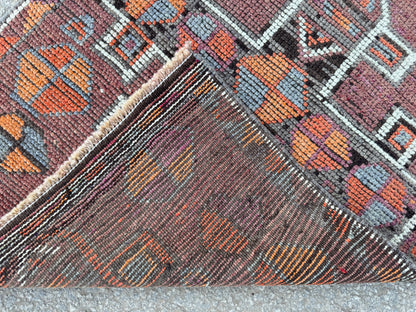 2.7x12 Vintage Runner Rug – Hand Knotted Wool Rug, Long Narrow Tribal Hallway Rug, 1970s-sku2047 Earth Tone Runner