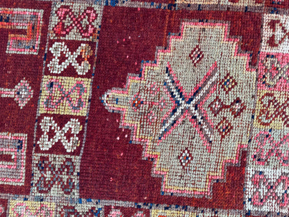 2x10 Vintage Herki Runner Rug – 1980s Hand Knotted Wool on Wool Rug, Tribal Red Hallway Rug - sku2043