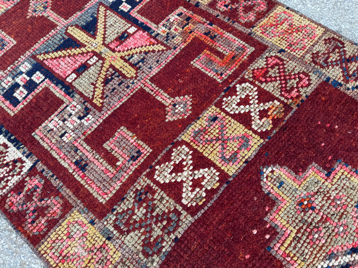 2x10 Vintage Herki Runner Rug – 1980s Hand Knotted Wool on Wool Rug, Tribal Red Hallway Rug - sku2043