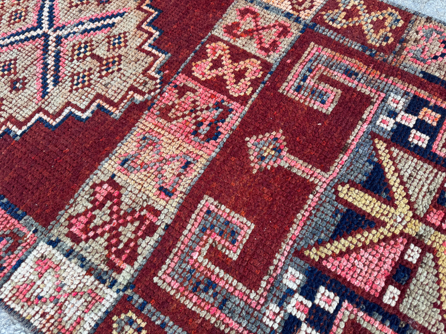 2x10 Vintage Herki Runner Rug – 1980s Hand Knotted Wool on Wool Rug, Tribal Red Hallway Rug - sku2043