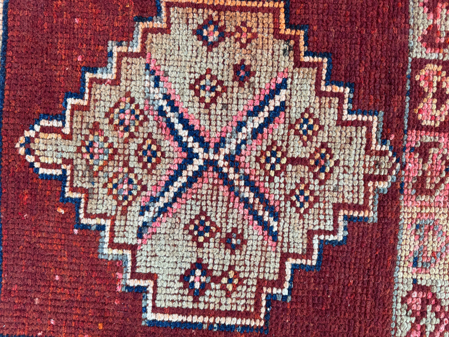 2x10 Vintage Herki Runner Rug – 1980s Hand Knotted Wool on Wool Rug, Tribal Red Hallway Rug - sku2043