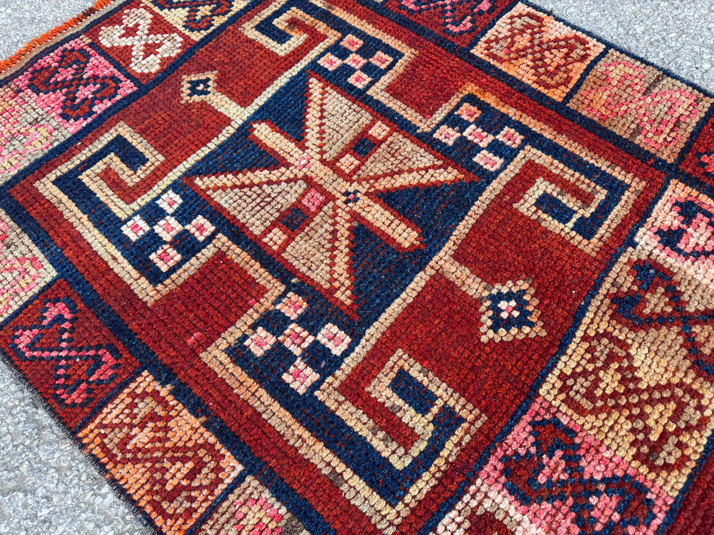 2x10 Vintage Herki Runner Rug – 1980s Hand Knotted Wool on Wool Rug, Tribal Red Hallway Rug - sku2043