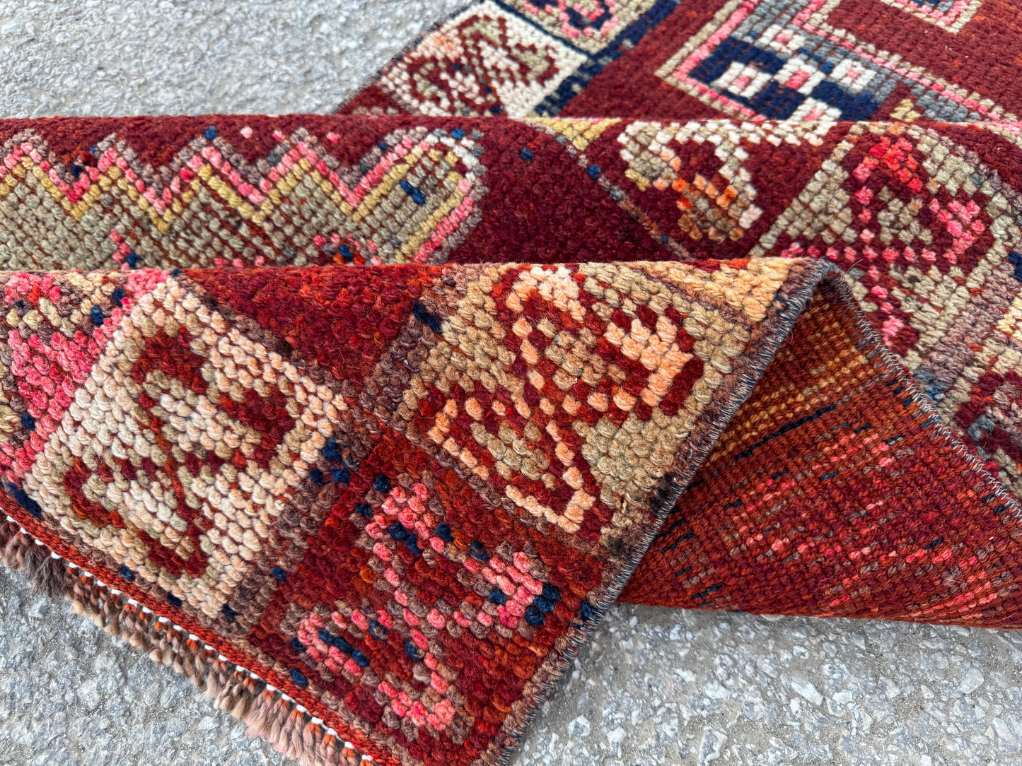 2x10 Vintage Herki Runner Rug – 1980s Hand Knotted Wool on Wool Rug, Tribal Red Hallway Rug - sku2043