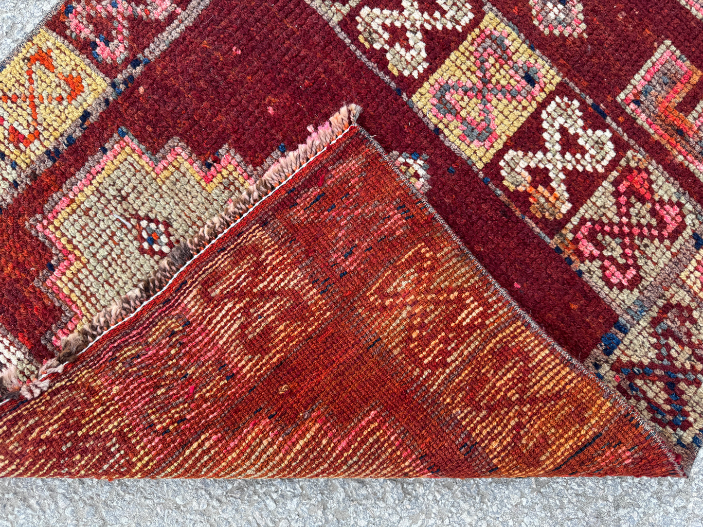 2x10 Vintage Herki Runner Rug – 1980s Hand Knotted Wool on Wool Rug, Tribal Red Hallway Rug - sku2043