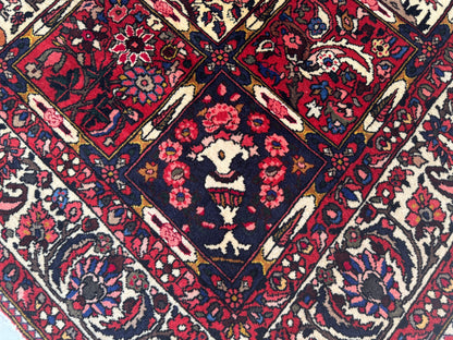 Vintage Bakhtiari Wool Rug 7x10 ft – Hand Knotted Persian Style Red Patchwork Area Rug (1960s)- sku2100