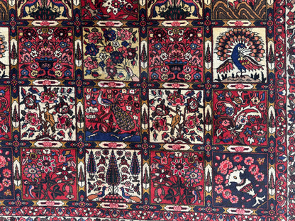 Vintage Bakhtiari Wool Rug 7x10 ft – Hand Knotted Persian Style Red Patchwork Area Rug (1960s)- sku2100