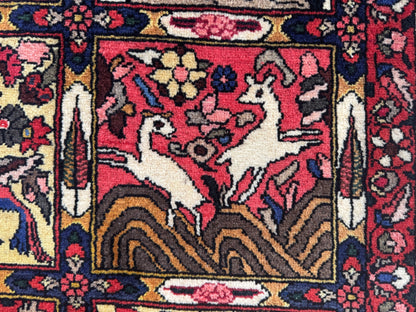 Vintage Bakhtiari Wool Rug 7x10 ft – Hand Knotted Persian Style Red Patchwork Area Rug (1960s)- sku2100