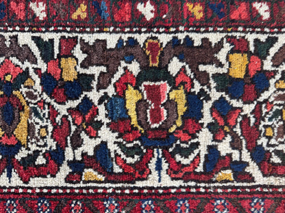 Vintage Bakhtiari Wool Rug 7x10 ft – Hand Knotted Persian Tribal Red Diamond Area Rug (1970s)- sku2101