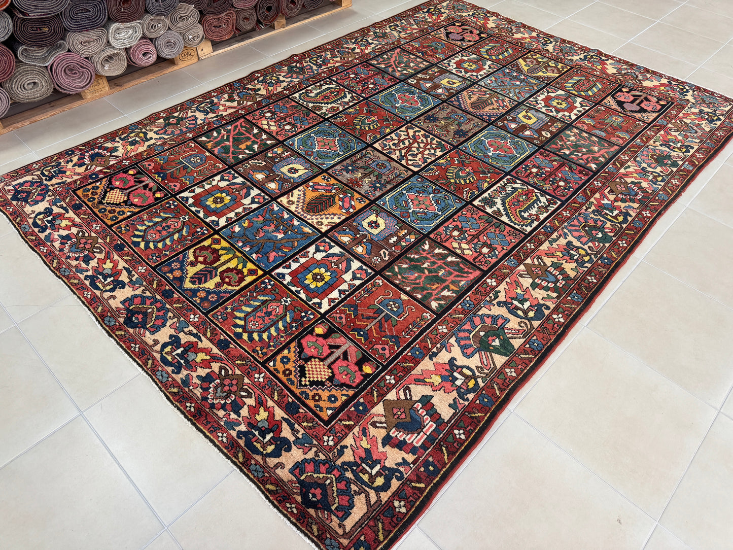 Antique Bakhtiari Wool Rug 7x10 ft – Hand Knotted Persian Garden Design Area Rug (1930s)- sku2103