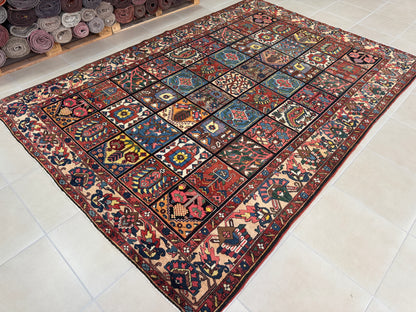 Antique Bakhtiari Wool Rug 7x10 ft – Hand Knotted Persian Garden Design Area Rug (1930s)- sku2103