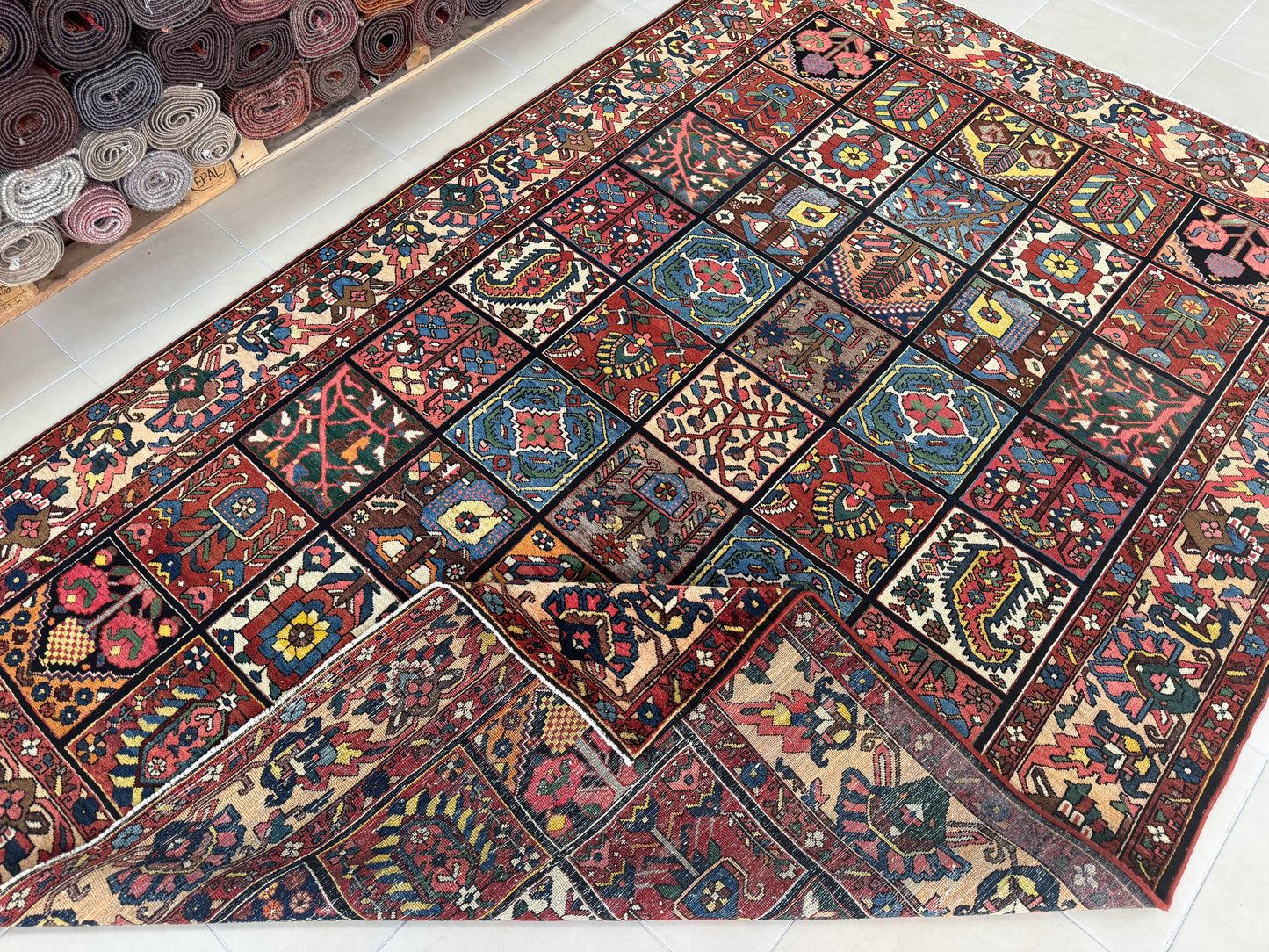 Antique Bakhtiari Wool Rug 7x10 ft – Hand Knotted Persian Garden Design Area Rug (1930s)- sku2103