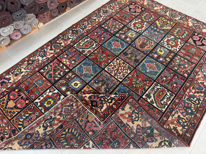 Antique Bakhtiari Wool Rug 7x10 ft – Hand Knotted Persian Garden Design Area Rug (1930s)- sku2103