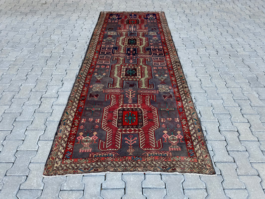 Vintage Wool Runner Rug 4x10 ft - sku1663