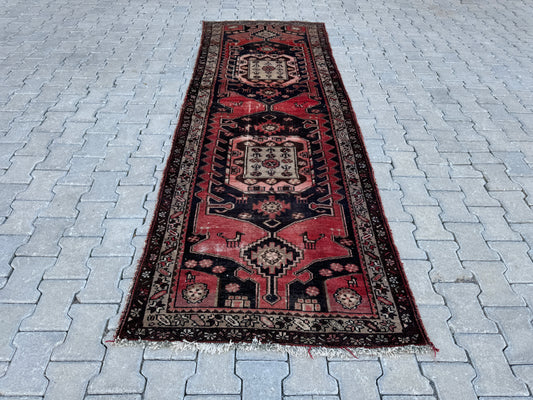 Vintage Wool Runner Rug 3x9 ft - sku1681