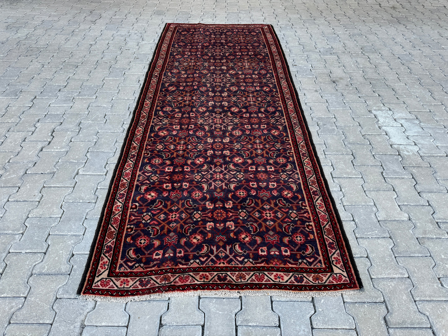 Vintage Wool Runner Rug 4x10 ft - sku1686